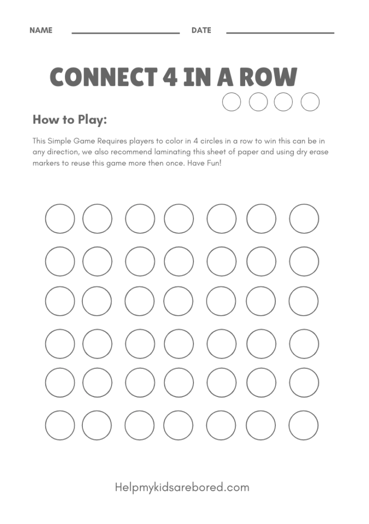 Connect 4 In A Row Printable Activity Sheet Help My Kids Are Bored