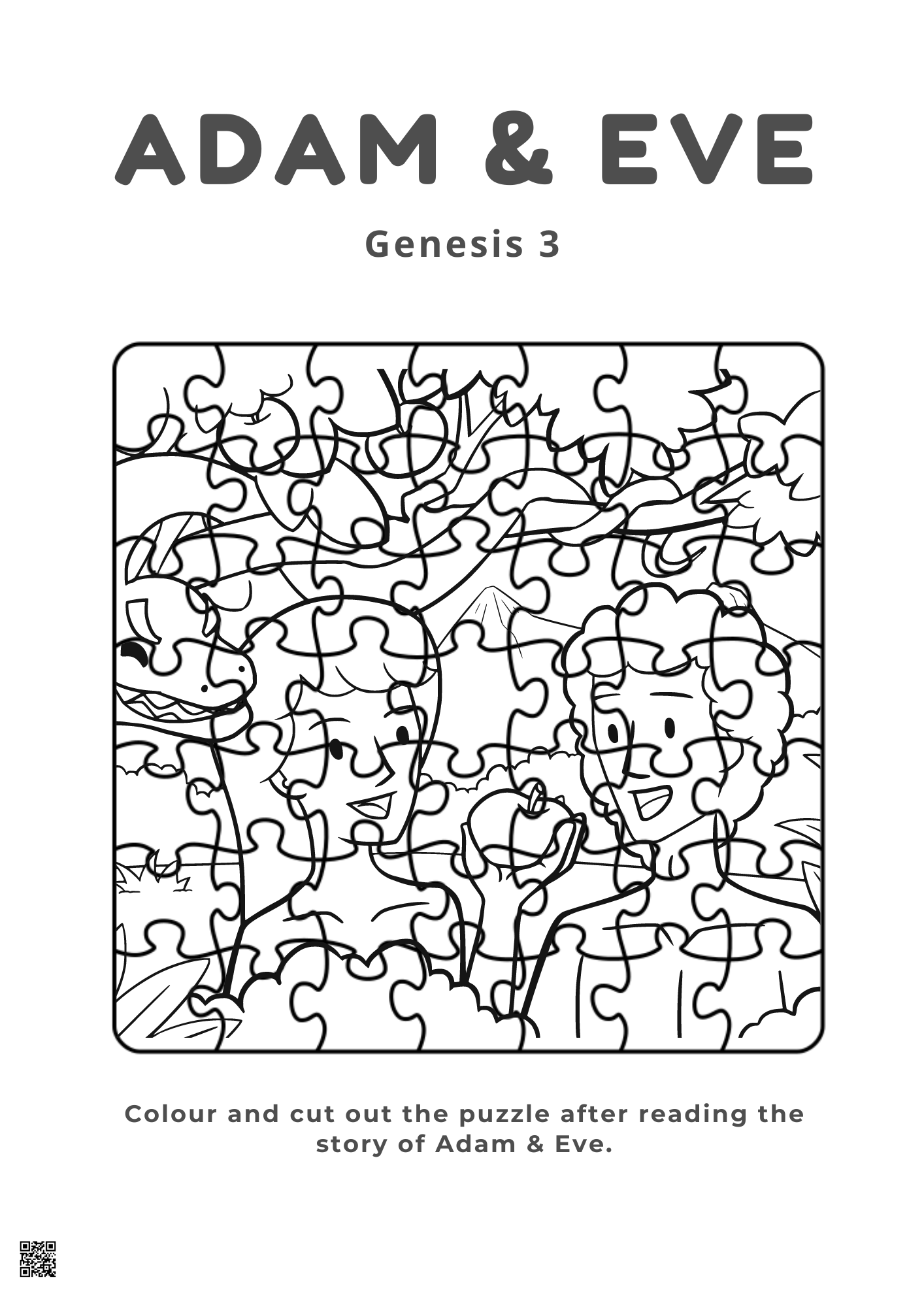 Adam & Eve Cut and Color Puzzle Craft Activity Help My Kids Are Bored