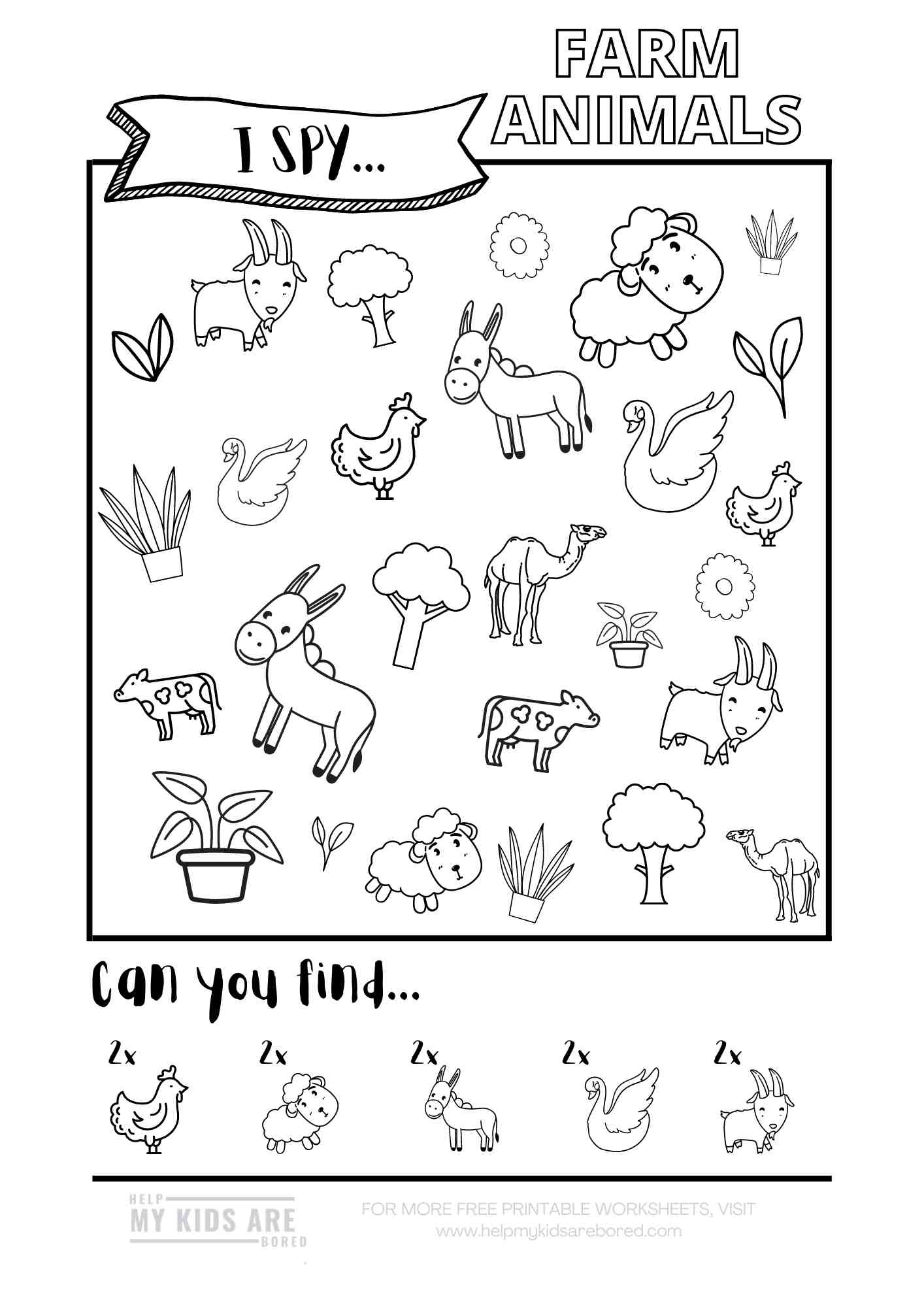 Free Printable I SPY Farm Animals Downloadable Game – Help My Kids Are ...